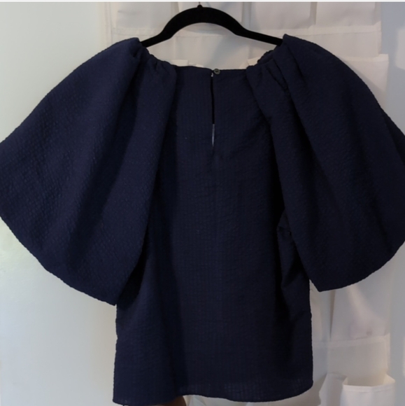 Pcill Navy Seersucker Balloon Sleeve Blouse NWT - Picture 3 of 5
